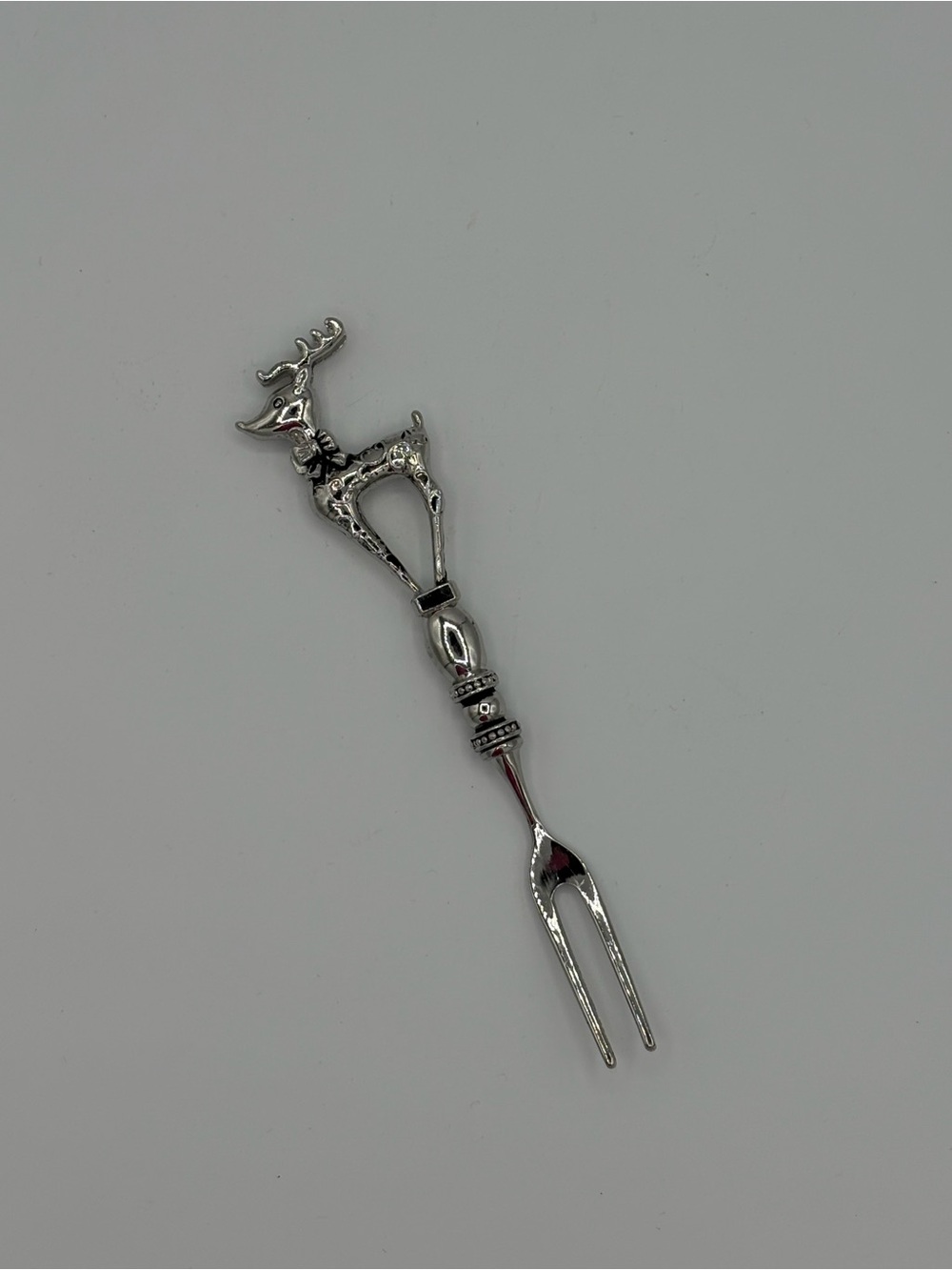 Silver Tone Reindeer Appetizer Fork Christmas Holiday Serving Utensil